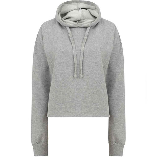 Grey - Front - SF Womens-Ladies Slounge Plain Heather Crop Hoodie