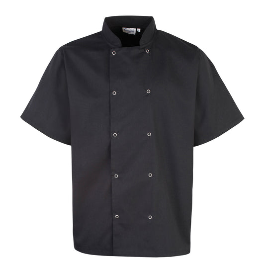 Black - Front - Premier Unisex Adult Stud Front Short-Sleeved Chef Jacket