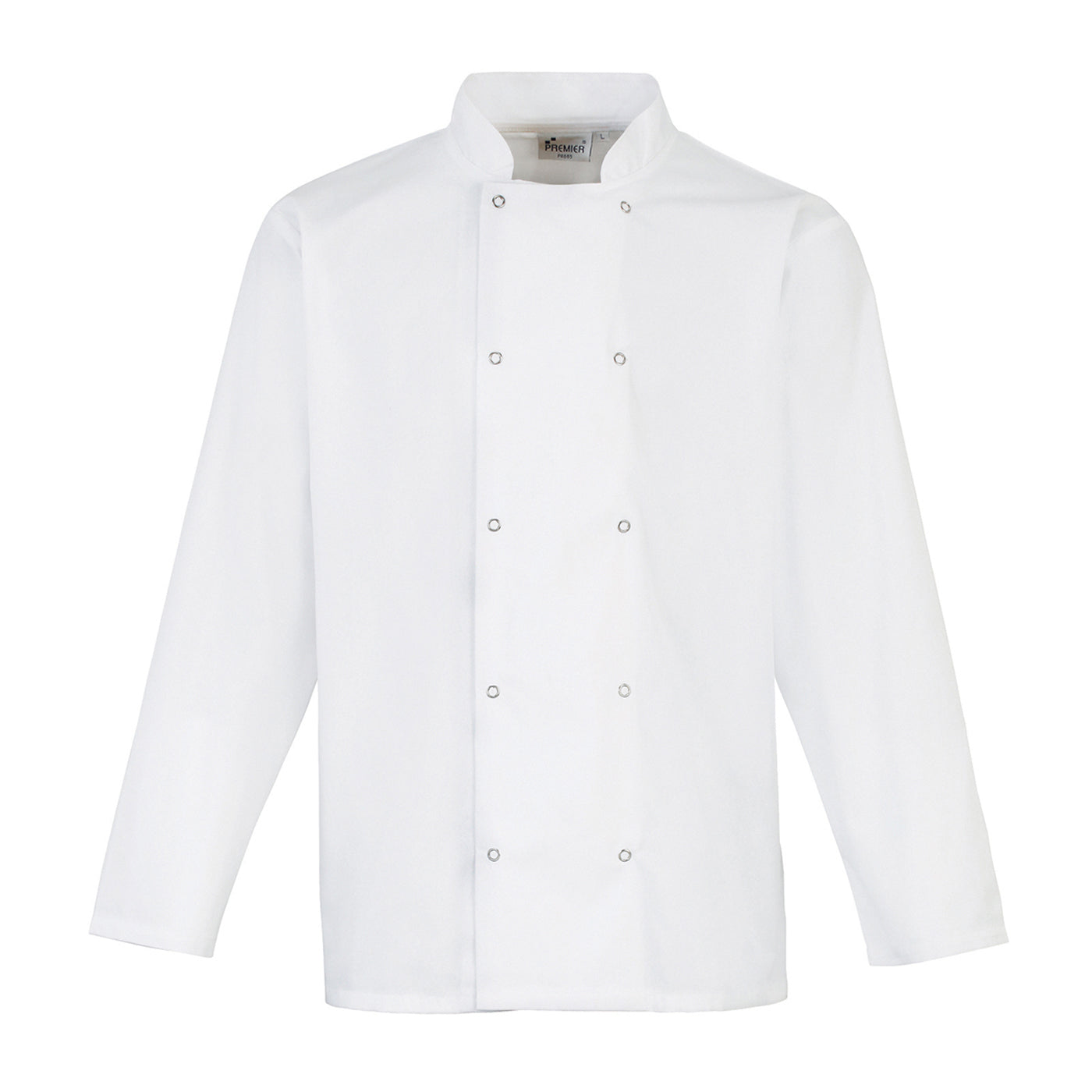 White - Front - Premier Unisex Adult Stud Front Long-Sleeved Chef Jacket