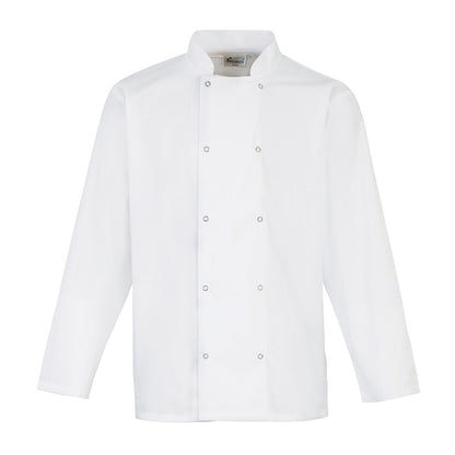 White - Front - Premier Unisex Adult Stud Front Long-Sleeved Chef Jacket