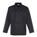 Black - Front - Premier Unisex Adult Stud Front Long-Sleeved Chef Jacket
