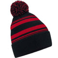 Black-Classic Red - Front - Beechfield Unisex Adult Fan Striped Beanie