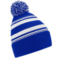 Bright Royal Blue-White - Front - Beechfield Unisex Adult Fan Striped Beanie