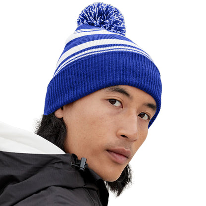 Bright Royal Blue-White - Back - Beechfield Unisex Adult Fan Striped Beanie