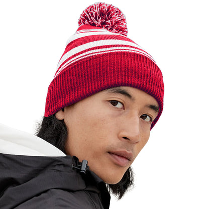 Classic Red-White - Back - Beechfield Unisex Adult Fan Striped Beanie