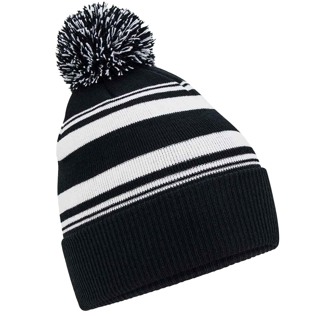Black-White - Front - Beechfield Unisex Adult Fan Striped Beanie