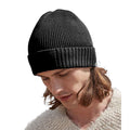 Black - Back - Beechfield Unisex Adult Organic Cotton Engineered Patch Beanie