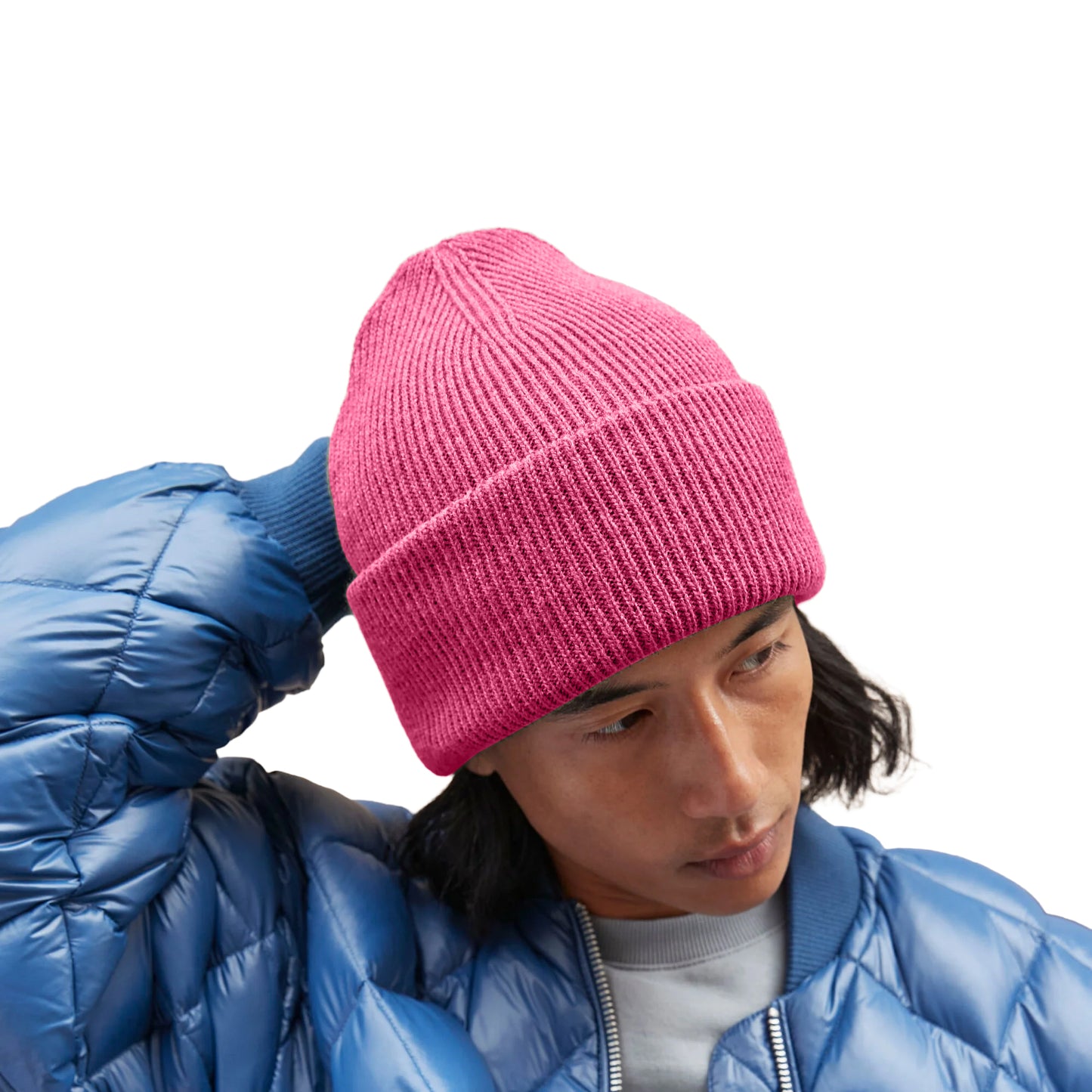 True Pink - Side - Beechfield Unisex Adult Classic Deep Cuffed Beanie