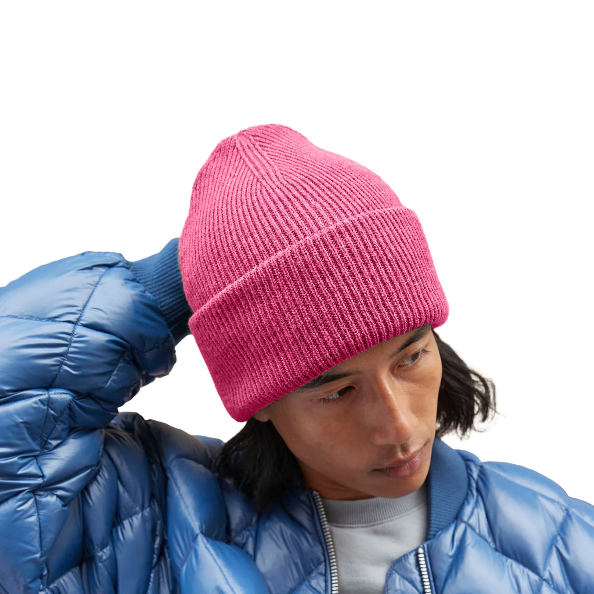 True Pink - Side - Beechfield Unisex Adult Classic Deep Cuffed Beanie