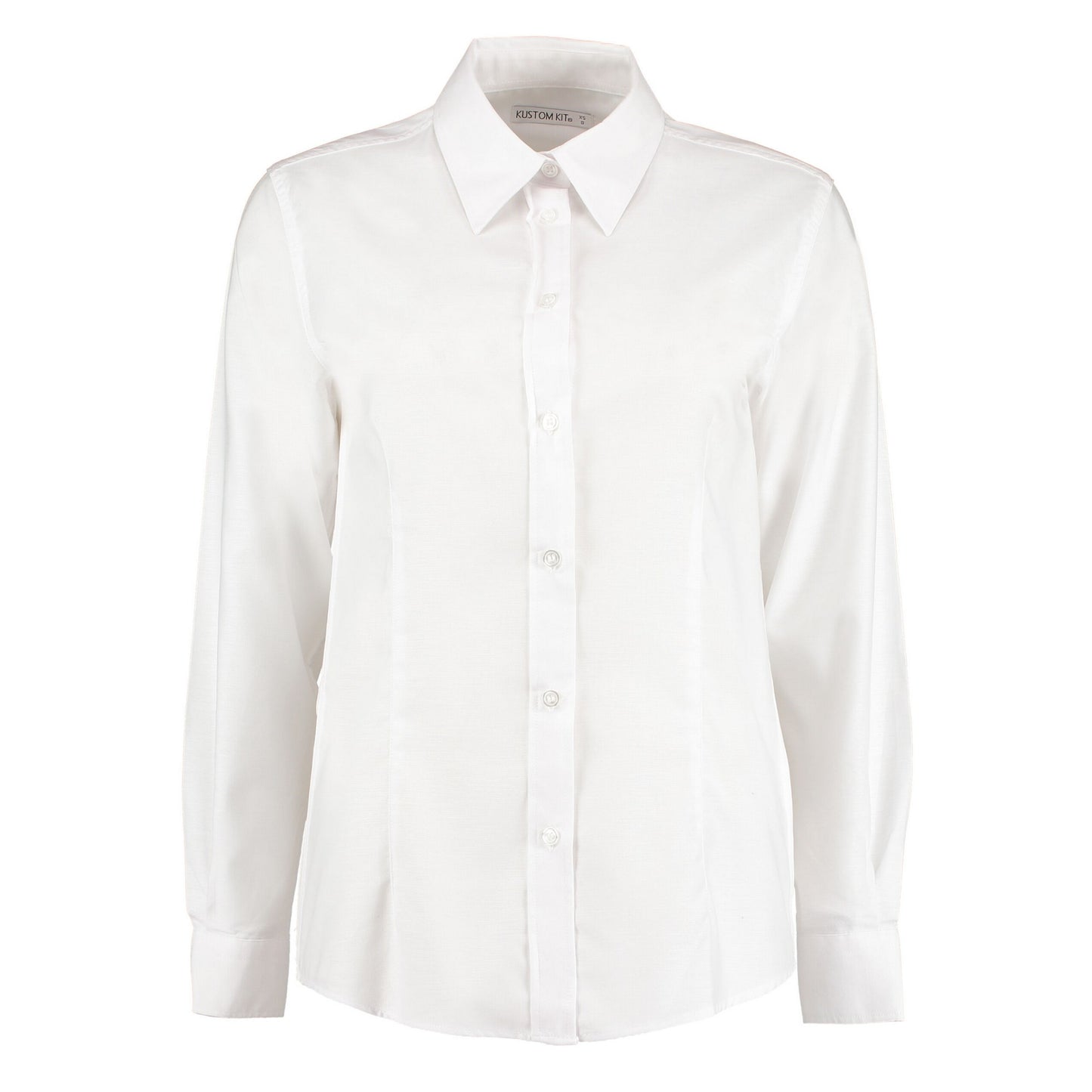 White - Front - Kustom Kit Womens-Ladies Oxford Tailored Long-Sleeved Shirt
