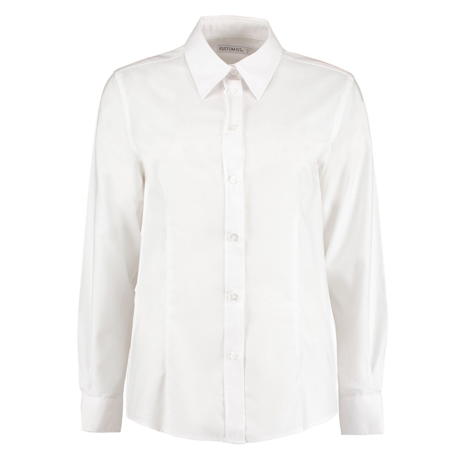 White - Front - Kustom Kit Womens-Ladies Oxford Tailored Long-Sleeved Shirt