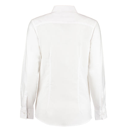 White - Back - Kustom Kit Womens-Ladies Oxford Tailored Long-Sleeved Shirt