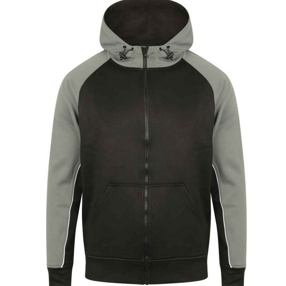 Black-Gunmetal Grey - Front - Finden & Hales Mens Panelled Sports Full Zip Hoodie