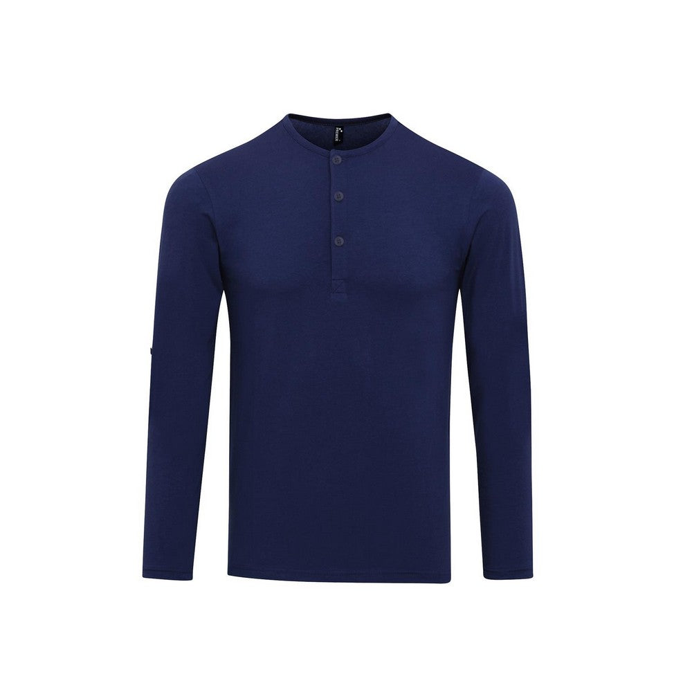 Indigo - Front - Premier Mens Long John Roll Sleeve T-Shirt
