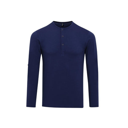 Indigo - Front - Premier Mens Long John Roll Sleeve T-Shirt