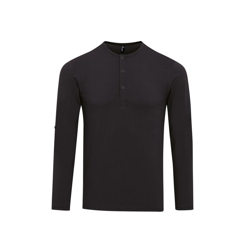 Black - Front - Premier Mens Long John Roll Sleeve T-Shirt