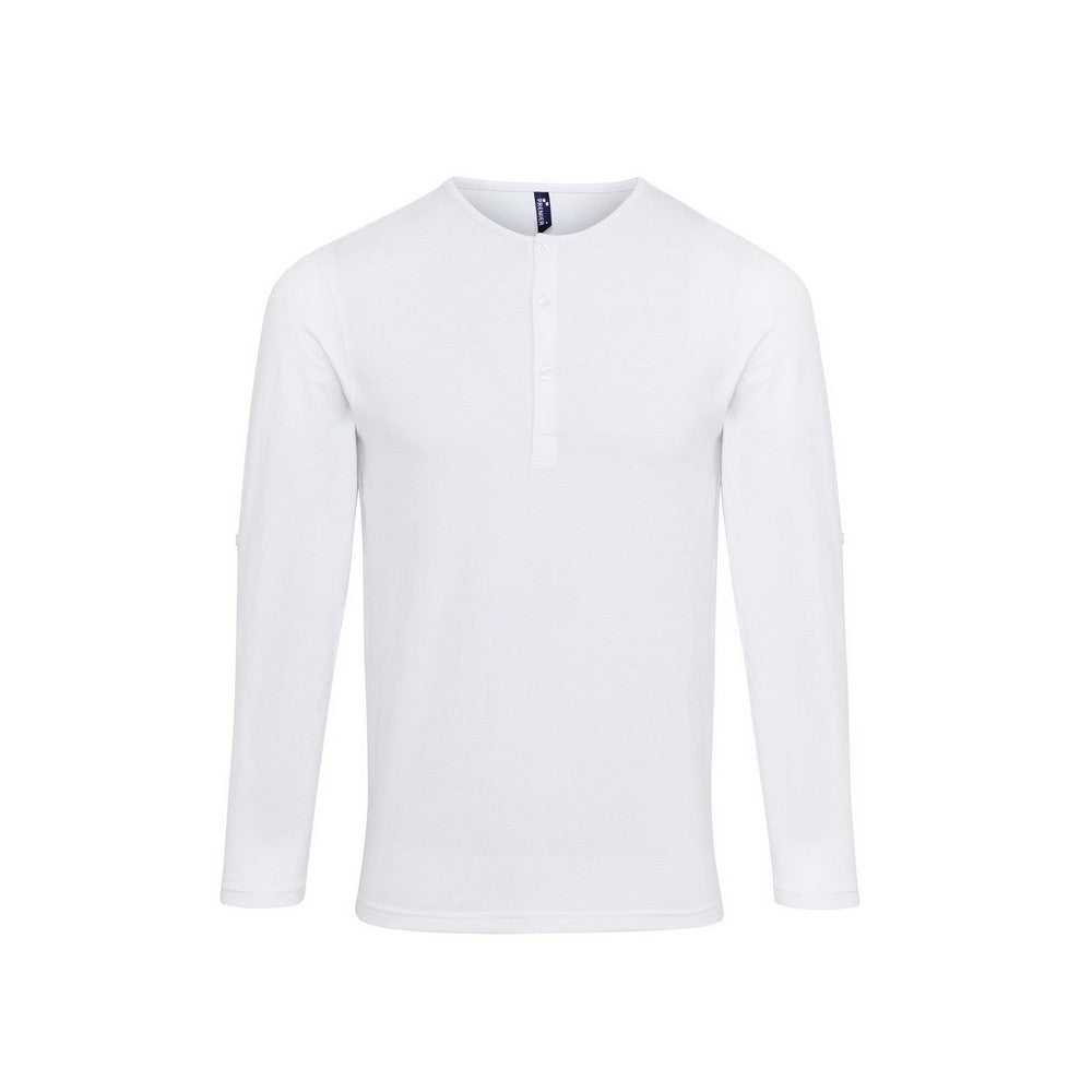 White - Front - Premier Mens Long John Roll Sleeve T-Shirt