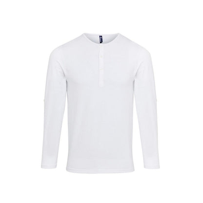 White - Front - Premier Mens Long John Roll Sleeve T-Shirt