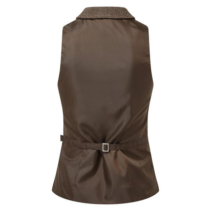 Brown - Back - Premier Womens-Ladies Herringbone Waistcoat