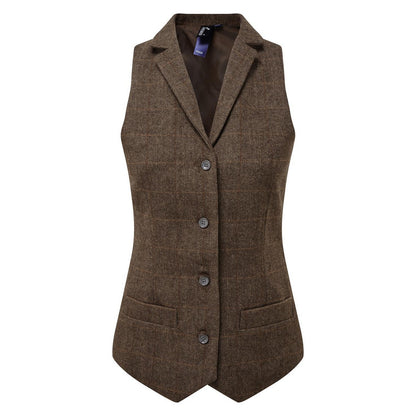 Brown - Front - Premier Womens-Ladies Herringbone Waistcoat