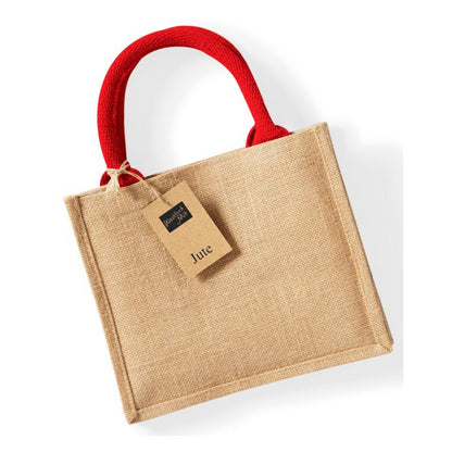 Natural-Bright Red - Front - Westford Mill Jute Mini Gift Bag
