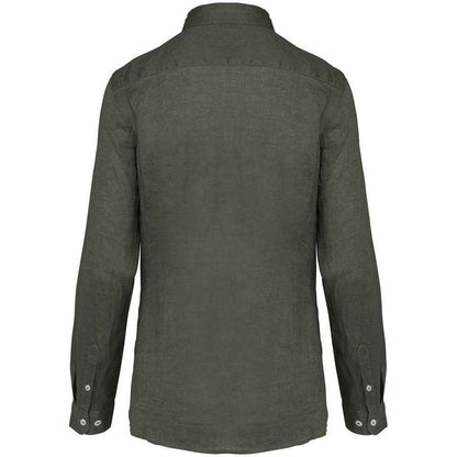 Organic Khaki - Back - Native Spirit Womens-Ladies Linen Long-Sleeved Shirt