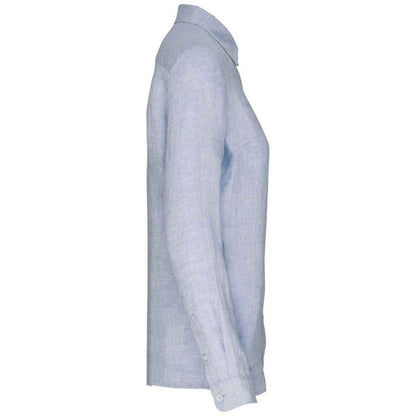 Linen Blue - Side - Native Spirit Womens-Ladies Linen Long-Sleeved Shirt