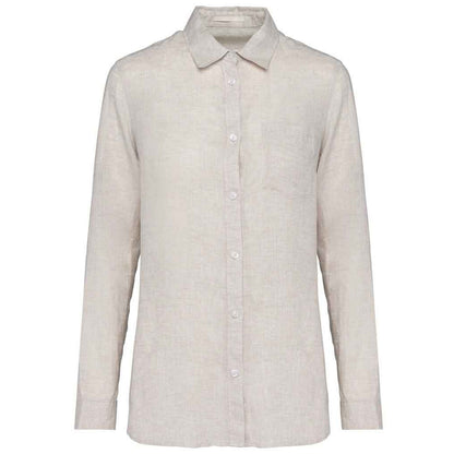 Linen - Front - Native Spirit Womens-Ladies Linen Long-Sleeved Shirt