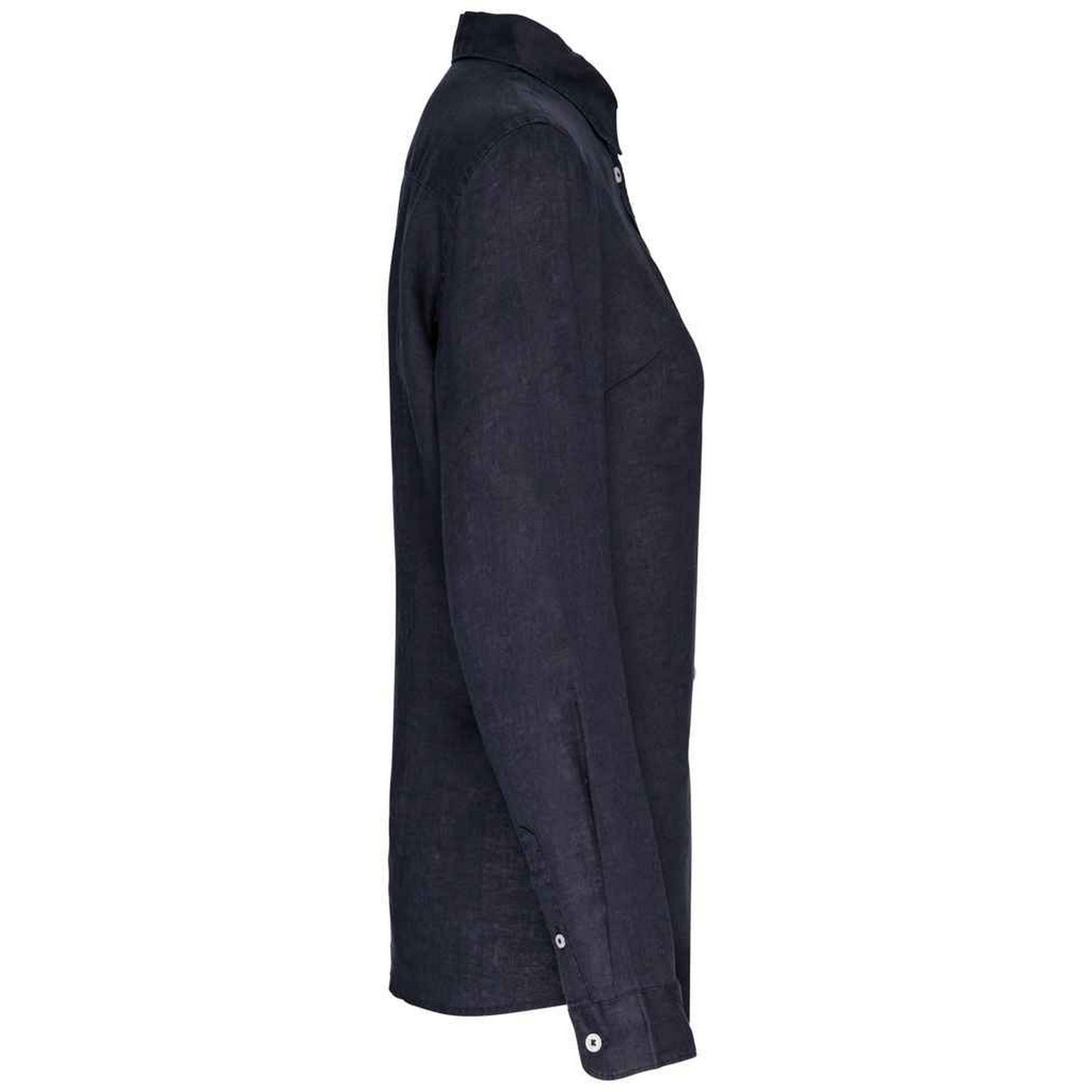 Navy - Side - Native Spirit Womens-Ladies Linen Long-Sleeved Shirt