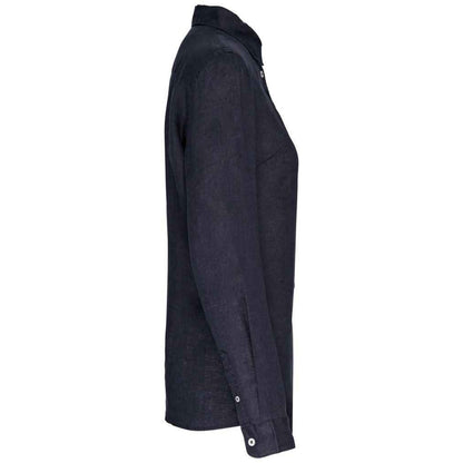 Navy - Side - Native Spirit Womens-Ladies Linen Long-Sleeved Shirt