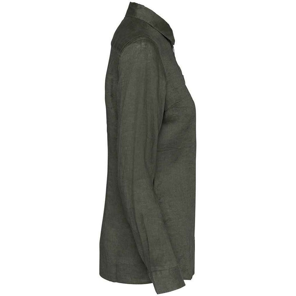 Organic Khaki - Side - Native Spirit Womens-Ladies Linen Long-Sleeved Shirt