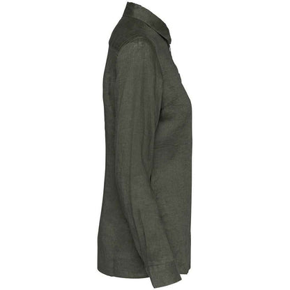 Organic Khaki - Side - Native Spirit Womens-Ladies Linen Long-Sleeved Shirt