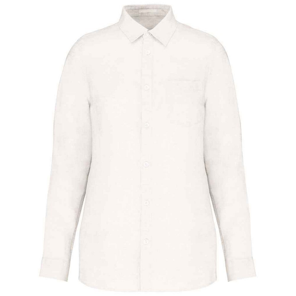 White - Front - Native Spirit Womens-Ladies Linen Long-Sleeved Shirt