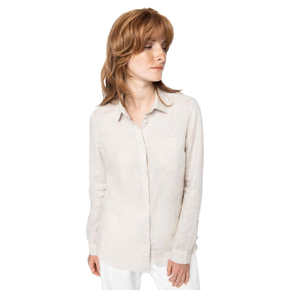 White - Lifestyle - Native Spirit Womens-Ladies Linen Long-Sleeved Shirt