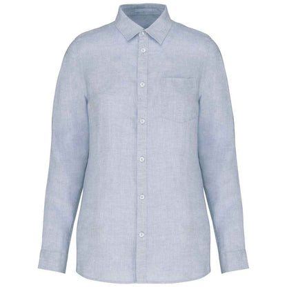 Linen Blue - Front - Native Spirit Womens-Ladies Linen Long-Sleeved Shirt