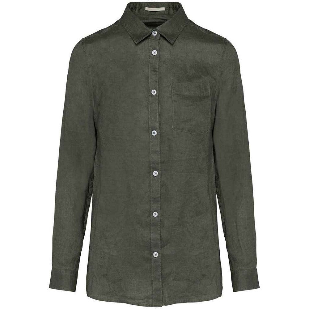 Organic Khaki - Front - Native Spirit Womens-Ladies Linen Long-Sleeved Shirt