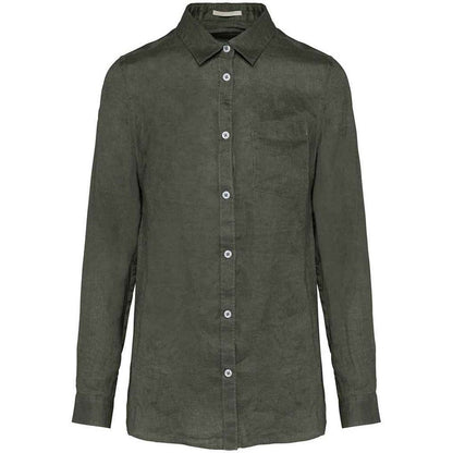 Organic Khaki - Front - Native Spirit Womens-Ladies Linen Long-Sleeved Shirt