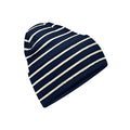 French Navy-Soft White - Front - Beechfield Unisex Adult Original Striped Deep Cuffed Beanie