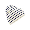 Soft White-French Navy - Front - Beechfield Unisex Adult Original Striped Deep Cuffed Beanie