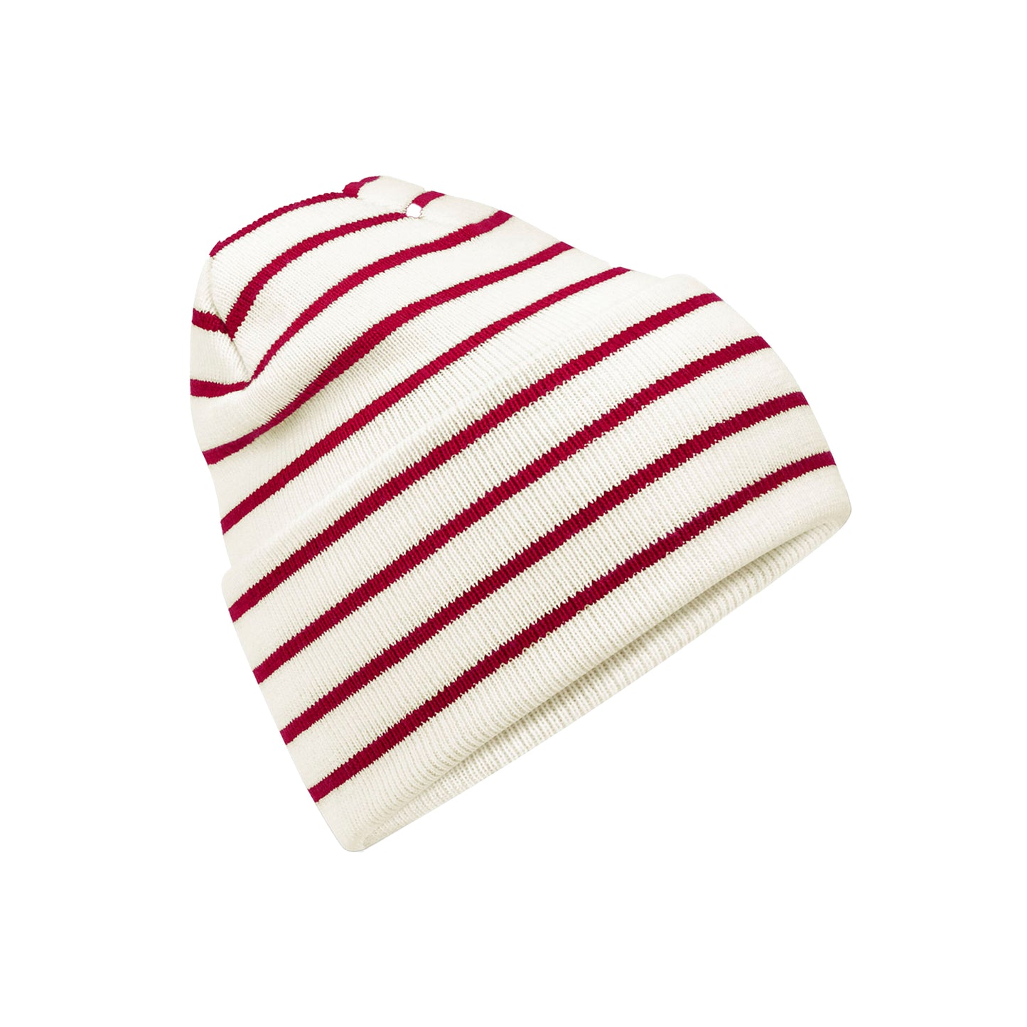 Soft White-Classic Red - Front - Beechfield Unisex Adult Original Striped Deep Cuffed Beanie