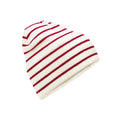 Soft White-Classic Red - Front - Beechfield Unisex Adult Original Striped Deep Cuffed Beanie