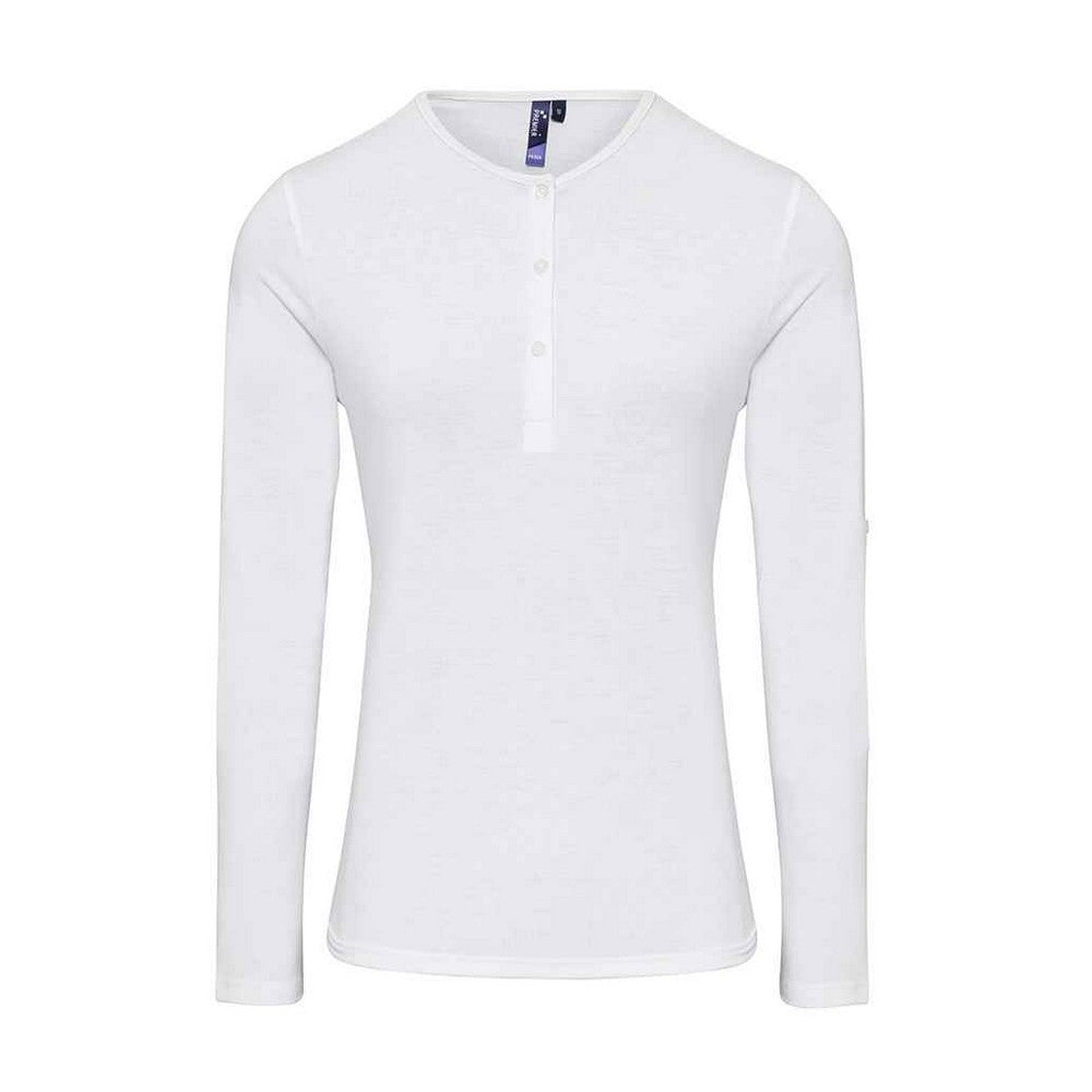 White - Front - Premier Womens-Ladies Long John Plain Roll Sleeve T-Shirt