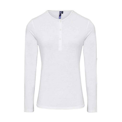 White - Front - Premier Womens-Ladies Long John Plain Roll Sleeve T-Shirt