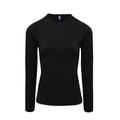 Black - Front - Premier Womens-Ladies Long John Plain Roll Sleeve T-Shirt