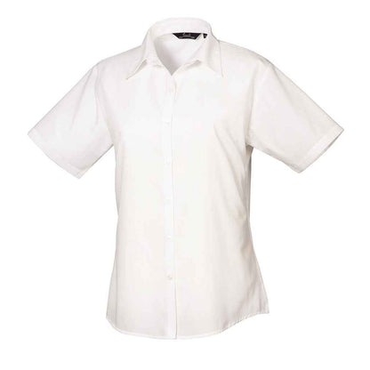 White - Front - Premier Womens-Ladies Poplin Short-Sleeved Blouse