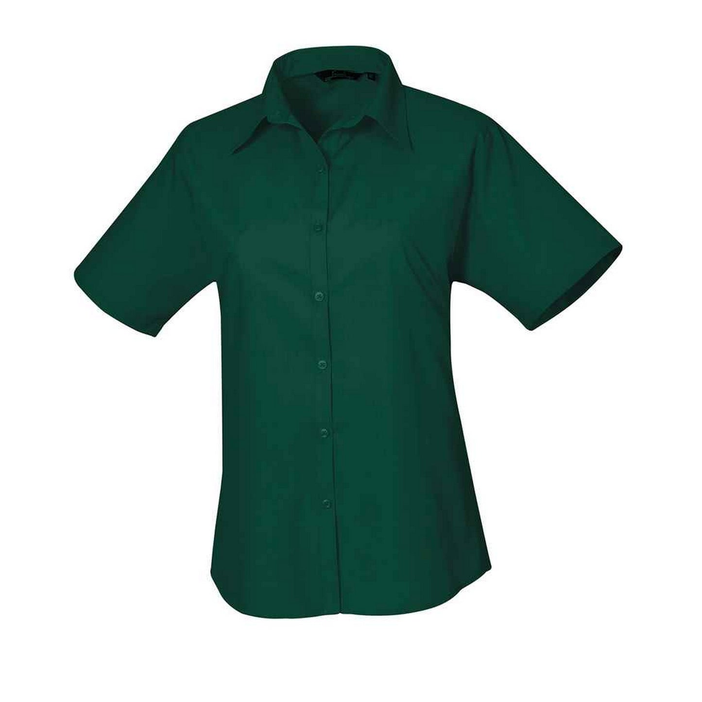 Bottle Green - Front - Premier Womens-Ladies Poplin Short-Sleeved Blouse