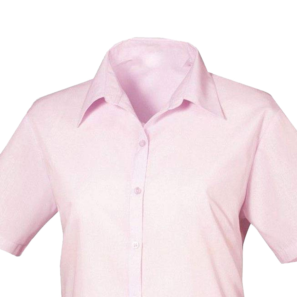 Pink - Back - Premier Womens-Ladies Poplin Short-Sleeved Blouse