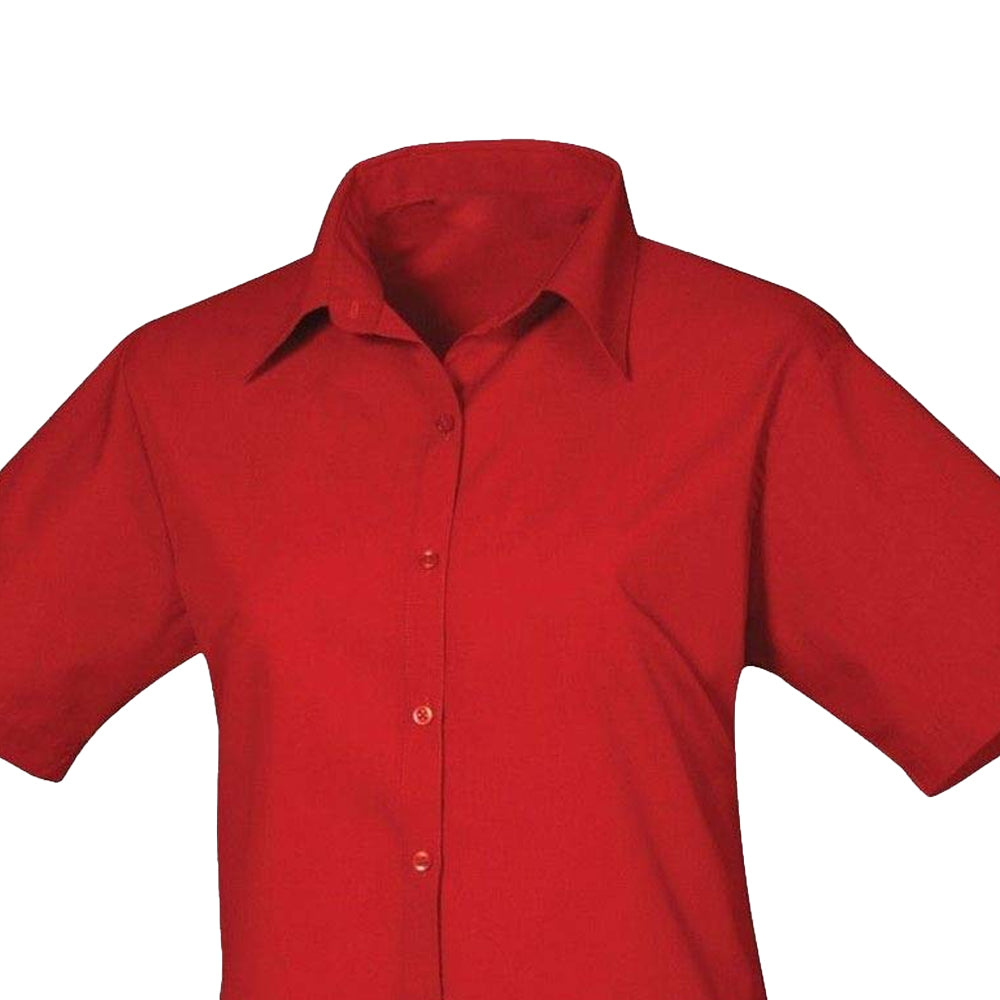 Red - Back - Premier Womens-Ladies Poplin Short-Sleeved Blouse