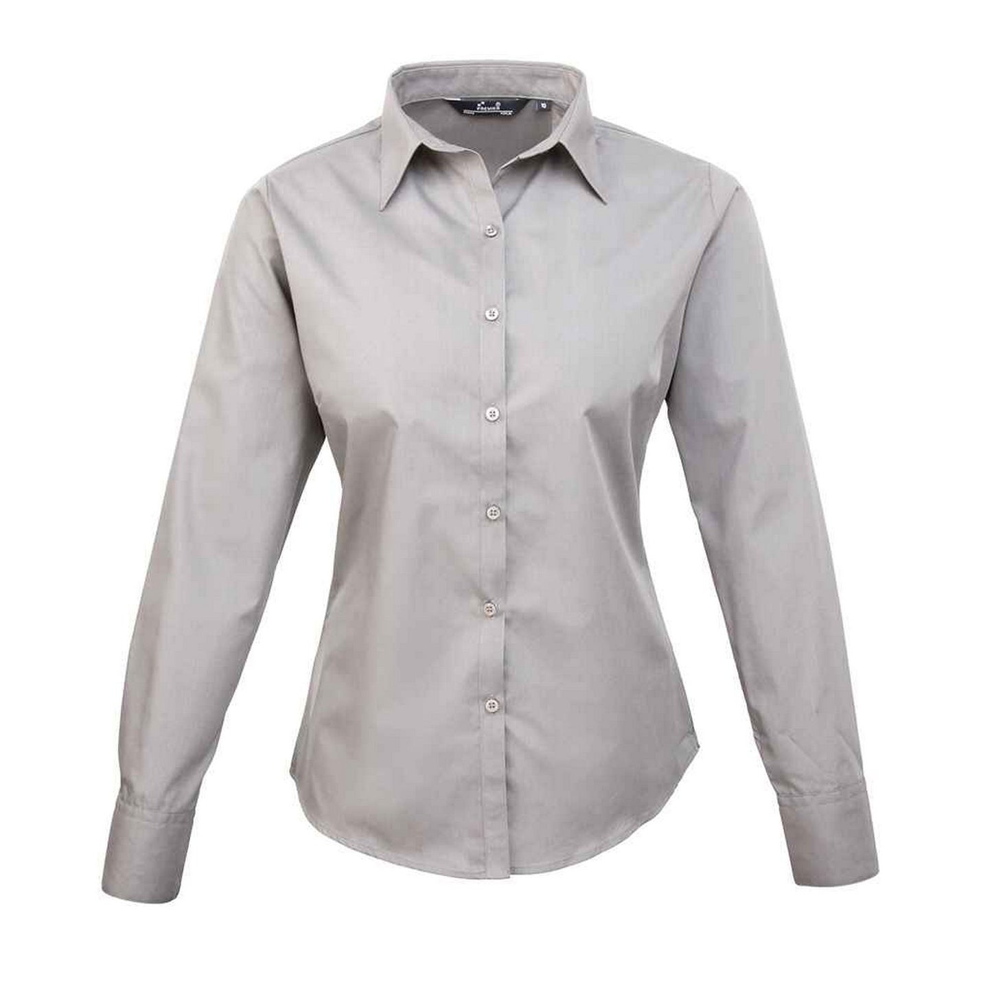 Silver - Front - Premier Womens-Ladies Long-Sleeved Shirt