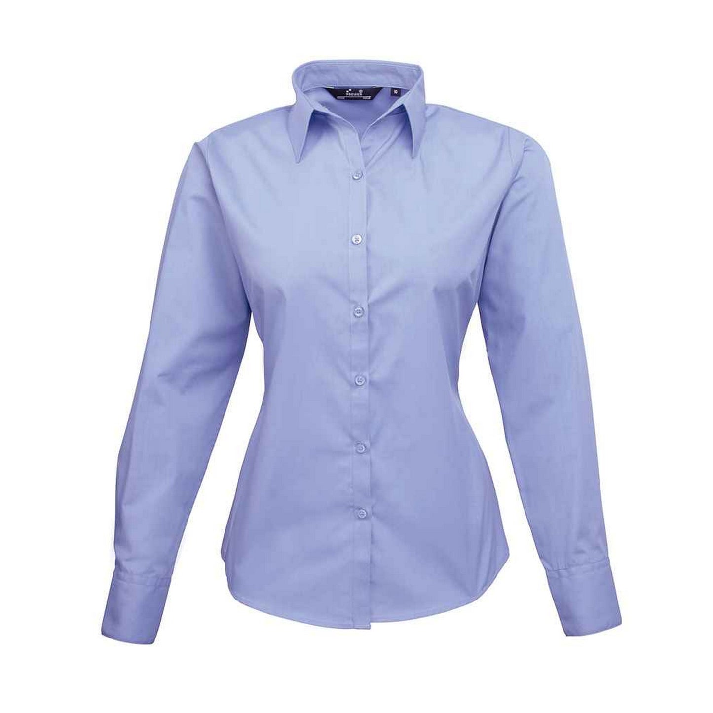 Mid Blue - Front - Premier Womens-Ladies Long-Sleeved Shirt